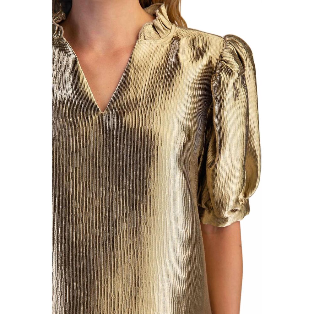 NWT Glam Gold Puff Sleeve Blouse - Picture 4 of 4